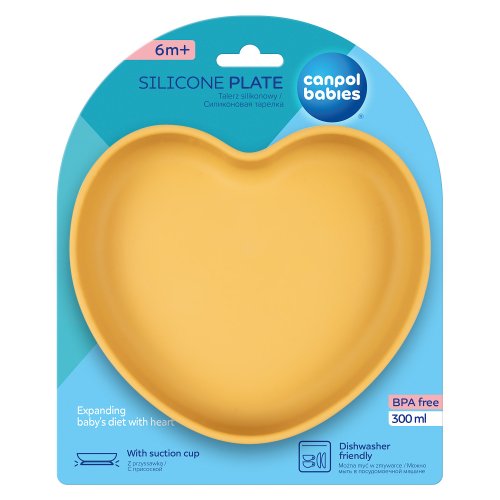 Canpol babies Silikónový tanier s prísavkou SRDCE žltý