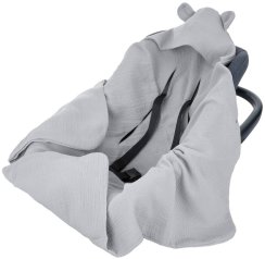 Infantilo mušelínová deka s kapucňou do autosedačky sivá