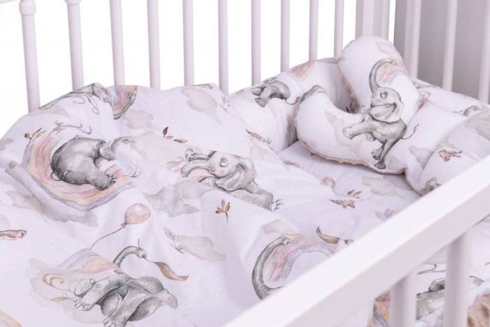Hniezdočko pre bábätko INFANTILO s vankúšikom a dekou sloníky