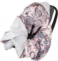 Infantilo deka s kapucňou do autosedačky VELVET - Kvety na ružovom/sivá