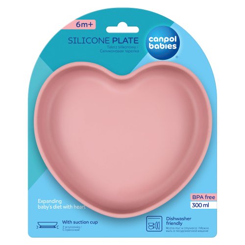 Canpol babies Silikónový tanier s prísavkou SRDCE ružový