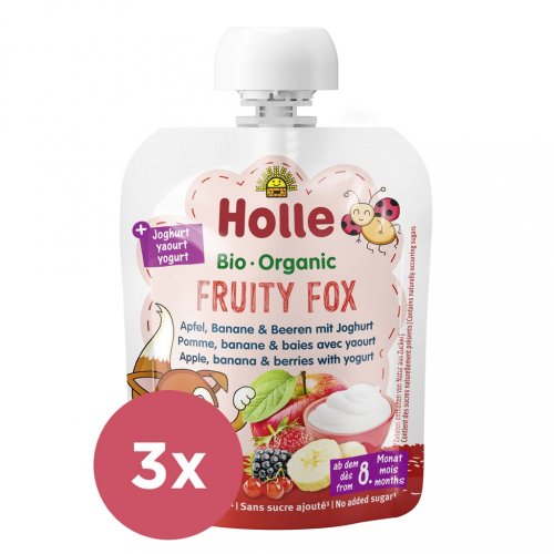 3x HOLLE BIO Fruity fox - detské ovocné pyré s jogurtom 85 g