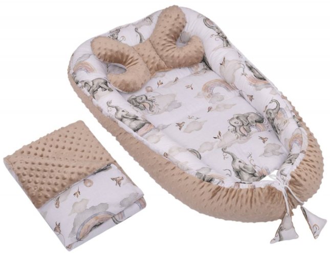 Hnízdečko pro miminko INFANTILO s polštářkem a dekou sloníky