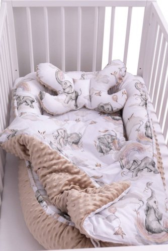 Hnízdečko pro miminko INFANTILO s polštářkem a dekou sloníky