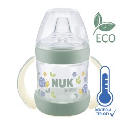 NUK Fľaša dojčenská For Nature na učenie s kontrolou teploty, zelená 150 ml