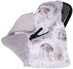Infantilo deka s kapucňou do autosedačky - Blue animals / sivá