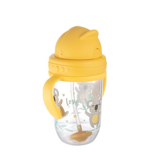 Canpol babies netečúci hrnček so slamkou so závažím 270ml 6m+ Exotic Animals žltý
