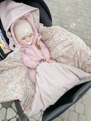 Infantilo deka s kapucňou do autosedačky Velvet - Spring Meadow/bledoružová
