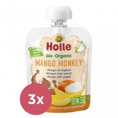 3x HOLLE BIO Mango monkey - detské ovocné pyré s jogurtom 85 g