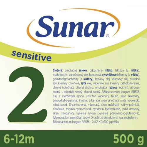 4x SUNAR Sensitive 2 Mlieko pokračovacie 500 g, 6m+