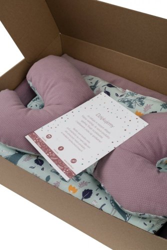Podložka do kočíka s vankúšikom VELVET Kvety na tmavomodrom / staroružová