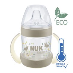 NUK Fľaša dojčenská For Nature na učenie s kontrolou teploty, hnedá 150 ml