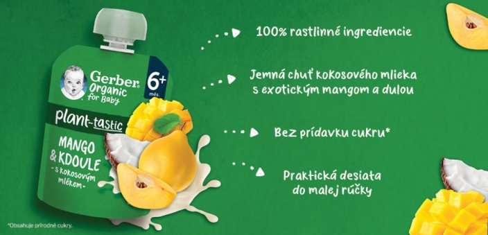 GERBER Kapsička organic ovocná mango a dula s kokosovým mliekom 80 g, 6+