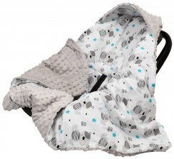 Infantilo deka s kapucňou do autosedačky - dúha modrá/sivá minky