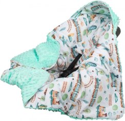 Infantilo deka s kapucňou do autosedačky - Vláčiky mäta