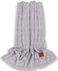 Bambusová deka vzor pletený vrkoč - sivá