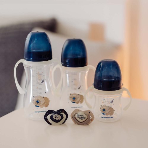 Canpol babies Antikoliková fľaša EasyStart so svietiacimi úchytmi SLEEPY KOALA 120ml modrá