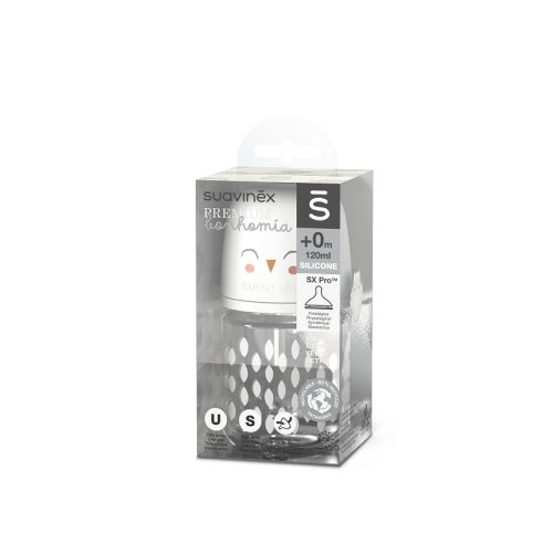 SUAVINEX | Fľaša sklo BONHOMIA 120 ml fyziologická SX PRO +0 SF - biela