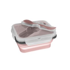 Silikónový box na občerstvenie s príborom malý, Old Pink