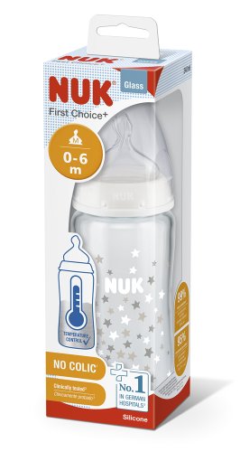 NUK FC+ Fľaša sklenená s kontrolou teploty 240 ml - biela