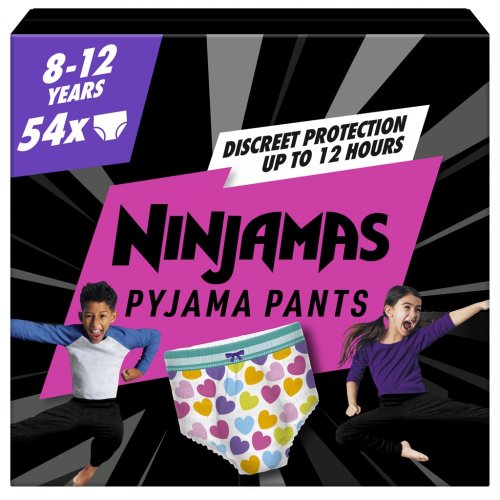 PAMPERS Nohavičky plienkové Ninjamas Pyjama Pants Srdiečka, 54 ks, 8 rokov, 27kg-43kg