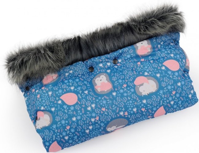 Rukavice na kočík Infantilo Winter de luxe - ježkovia na modrom