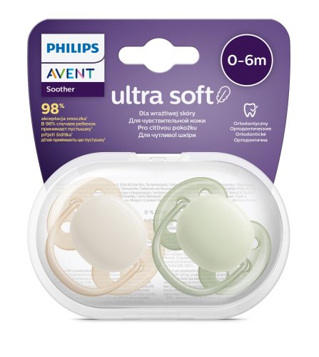 Philips AVENT Cumlík Ultrasoft Premium neutral 0-6m chlapec 2 ks