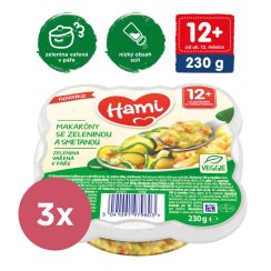 3x HAMI Príkrm mäsovo-zeleninový v tanieriku Mini-makaróny so zeleninou a smotanou 230g, 12+