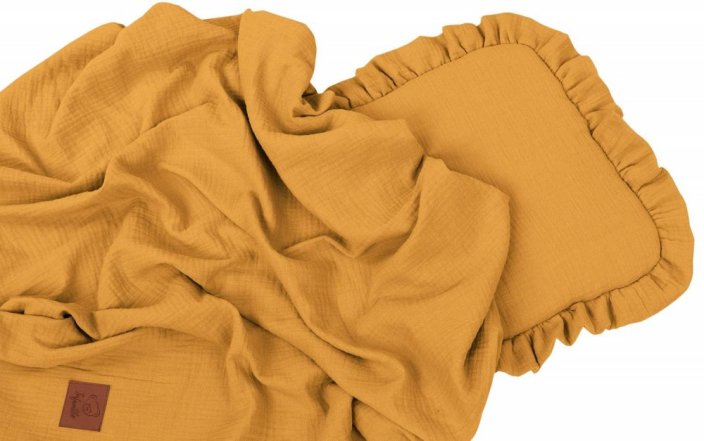 Letní deka s polštářkem mušelin hořčicová