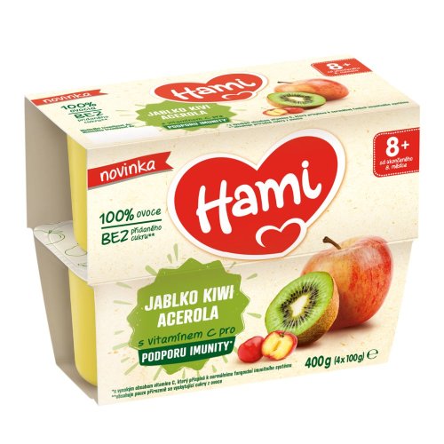 6x HAMI Príkrm ovocný 100% ovocie jablko kivi acerola 400g