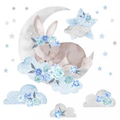 Samolepka na stenu Spiaci králik modrá