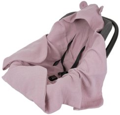 Infantilo mušelínová deka s kapucňou do autosedačky bledoružová
