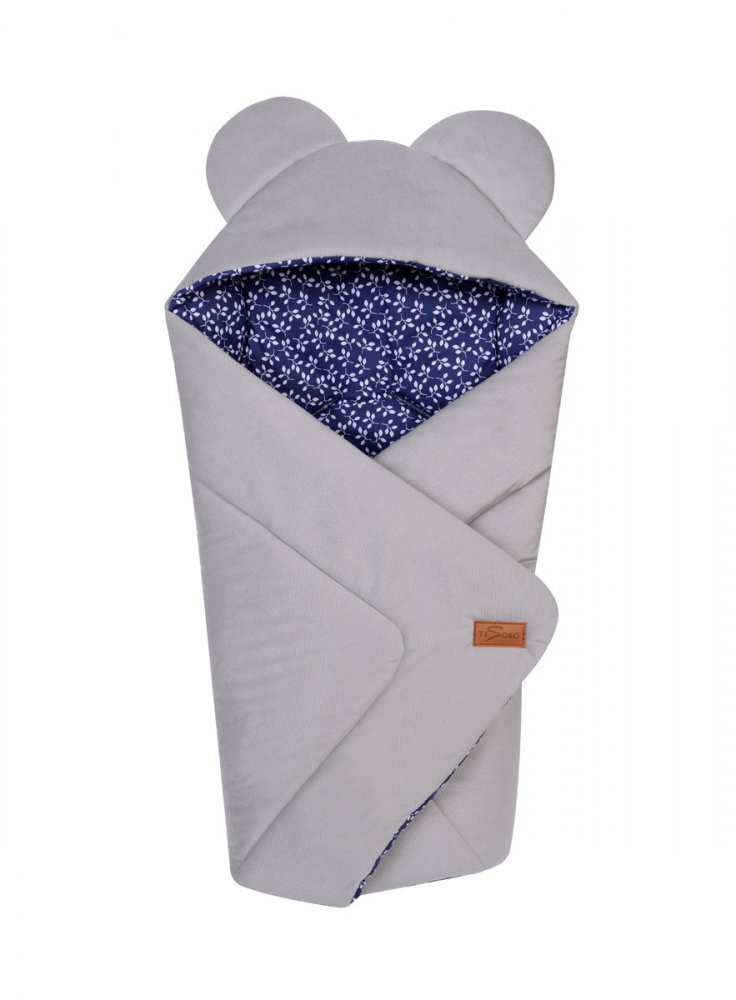 Tesoro zavinovačka s kapucňou do autosedačky VELVET - Lístky na modrom BC-02
